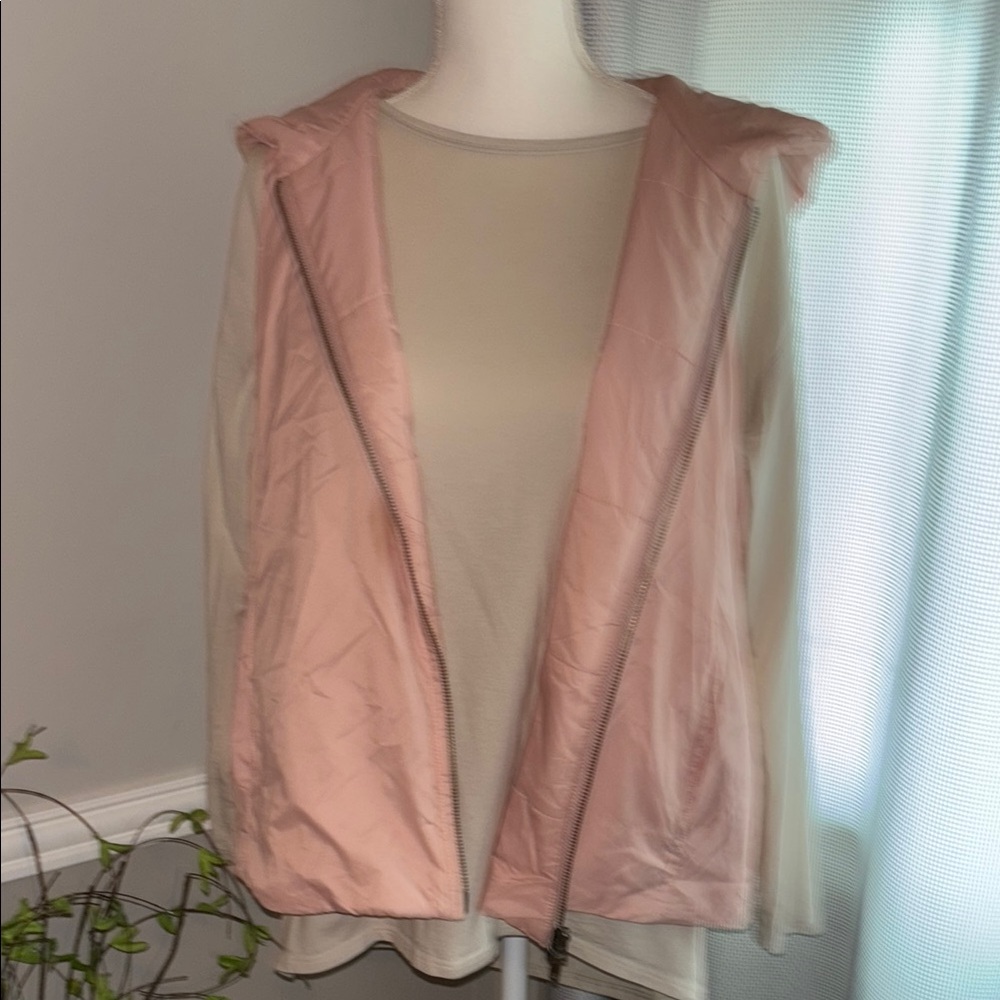 Eileen Fisher. Eggshell Recycled Nylon Hooded Vest. 
Size M